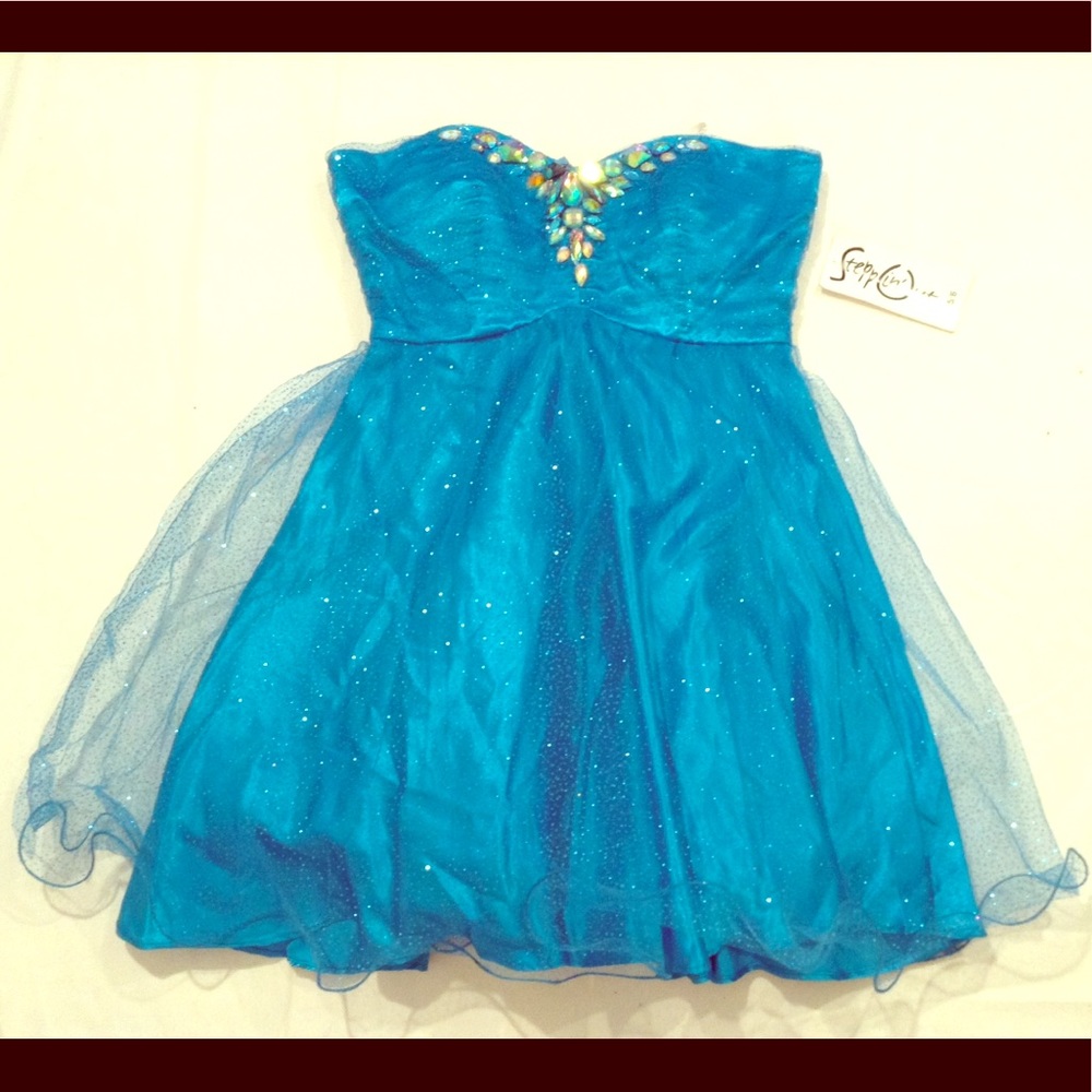 Blue Glitter Gem Mini Dress